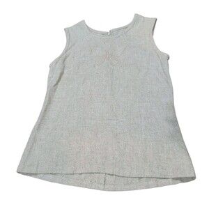 Beige Sleeveless Butterfly Linen Look Tunic Tank Top Boxy Boho Indie Granola S